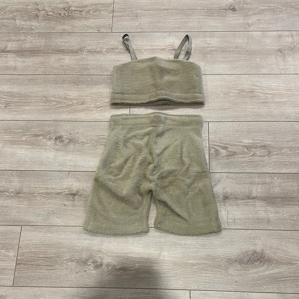 Gymshark Whitney Simmons Fuzzy Two-Piece Set in Olive Green